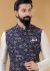 Off White Readymade Kurta Pajama With Printed Jacket