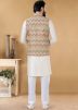 Off White Silk Kurta Churidar With Jacket