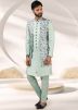 Green Kurta Pajama With Attached Printed Jacket