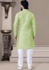 Green Woven Buttoned Front Kurta Pajama