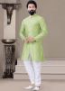 Green Woven Buttoned Front Kurta Pajama