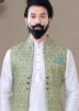 White Kurta Churidar With Printed Jacket