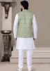 White Kurta Churidar With Printed Jacket