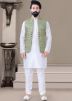 White Kurta Churidar With Printed Jacket