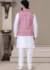 Readymade White Kurta Pajama With Printed Jacket