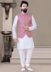 Readymade White Kurta Pajama With Printed Jacket