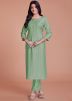 Readymade Green Woven Kurta Set