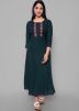 Green Embroidered Flared Kurta Set