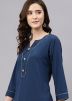 Blue Rayon Laced Readymade Kurta