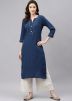 Blue Rayon Laced Readymade Kurta
