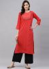 Readymade Red Laced Kurta In Rayon
