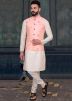 Cream Silk Kurta & Thread Embroided Nehru Jacket