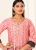 Pink & Red Twin Layered Printed Kurta