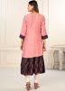 Pink & Red Twin Layered Printed Kurta