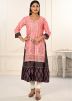Pink & Red Twin Layered Printed Kurta