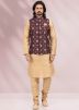 Readymade Beige Kurta Pajama With Jacket