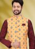 Maroon Readymade Kurta Pajama & Printed Jacket