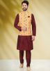 Maroon Readymade Kurta Pajama & Printed Jacket