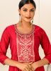 Red Flared Style Printed Cotton Kurta