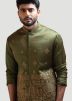 Green Draped Kurta Pajama & Nehru Jacket
