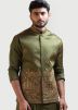 Readymade Green Embroidered Nehru Jacket