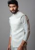 Off-White Linen Embroidered Nehru Jacket