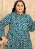 Blue Readymade Digital Printed Rayon Kurta