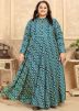 Blue Readymade Digital Printed Rayon Kurta