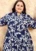 Blue Readymade Digital Printed Rayon Kurta