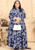 Blue Readymade Digital Printed Rayon Kurta