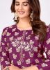 Purple Printed Kurta Set In Silk