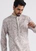 Off White Printed Mens Kurta Pajama Set