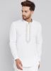 White Short Kurta In Thread Embroidered 