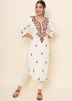 White Thread Embroidered Readymade Rayon Kurti