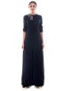 Dark Blue Crape Front Slit Long Dress