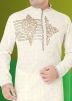 Off-White Embroidered Cotton Pathani Suit