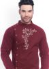 Maroon Embroidered Mens Kurta