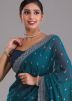 Blue Embroidered Border Chiffon Saree