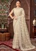 Beige Embroidered Net Saree