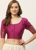 Round Neck Brocade Blouse Magenta