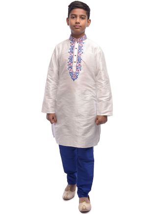 White Readymade Kids Kurta Churidar Set
