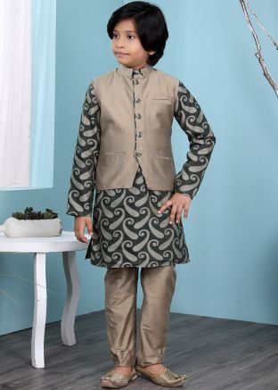 Green Kids Readymade Kurta Pajama With Jacket