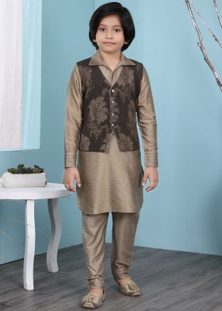 Brown Cotton Readymade Kurta Churidaar Set