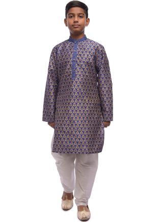 Purple Woven Kids Kurta Churidar Set