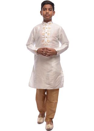 White Readymade Kids Kurta Churidar Set