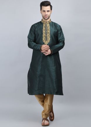 Readymade Green Embroidered Kurta Pajama