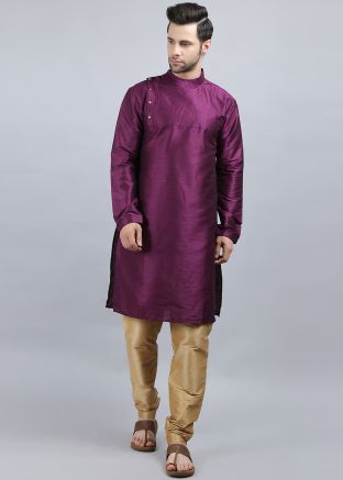 Purple Embroidered Kurta Pajama For Men