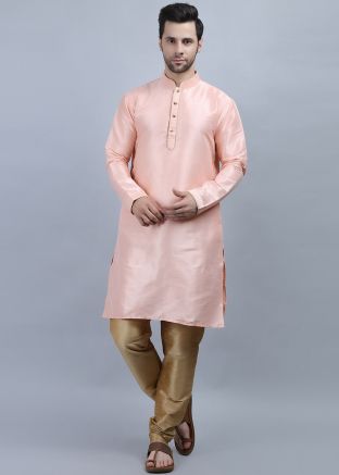 Peach Embroidered Readymade Kurta Pajama