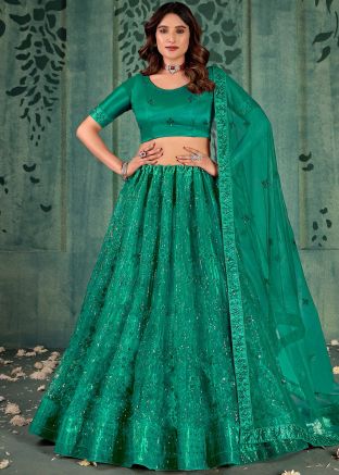 Green Embroidered Lehenga Choli In Net