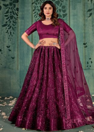 Magenta Embroidered Net Lehenga Choli
